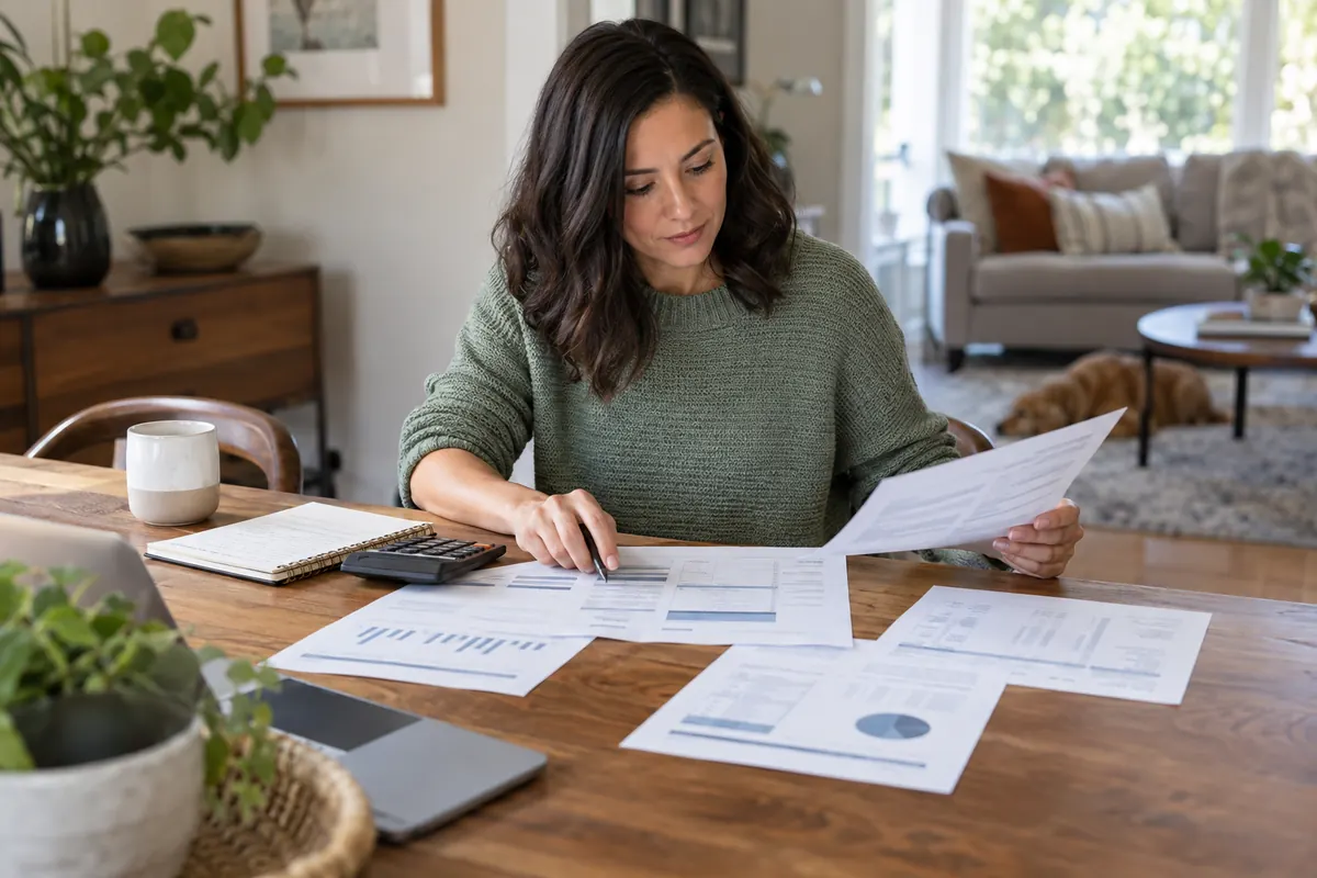 Buyer comparing closing documents and calculations
