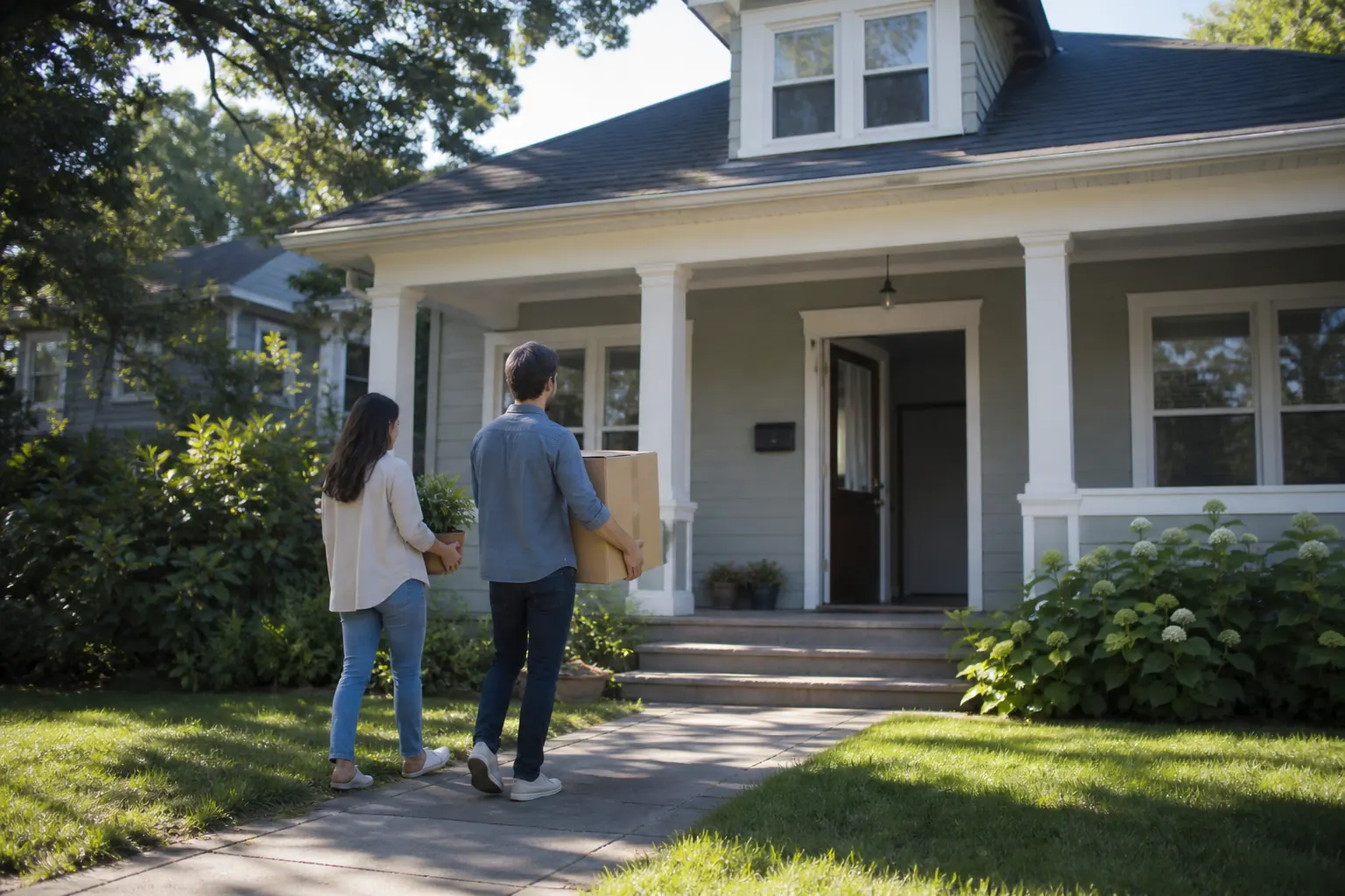 First-time buyers moving into an American home