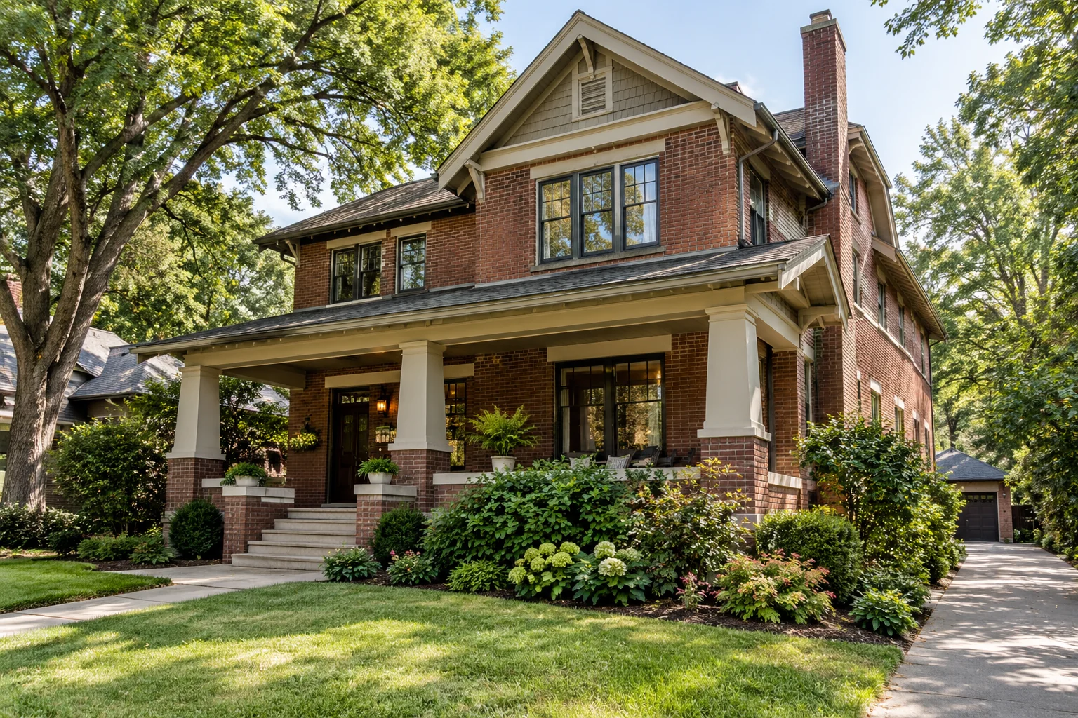 Illustration of an older American home; fictional property, not a designated historic building