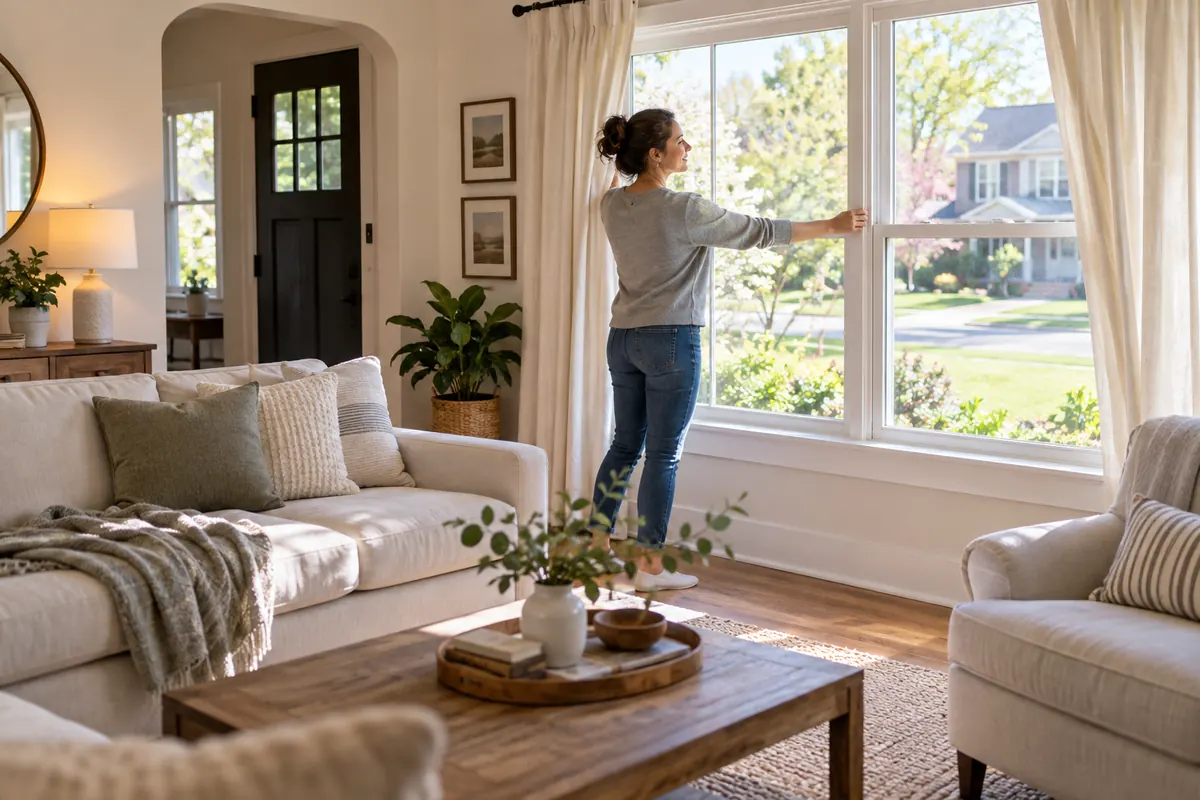 Homeowner preparing a living room for a property sale