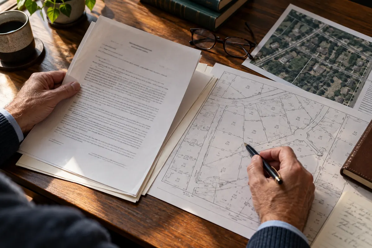 Property survey and title documents under careful review
